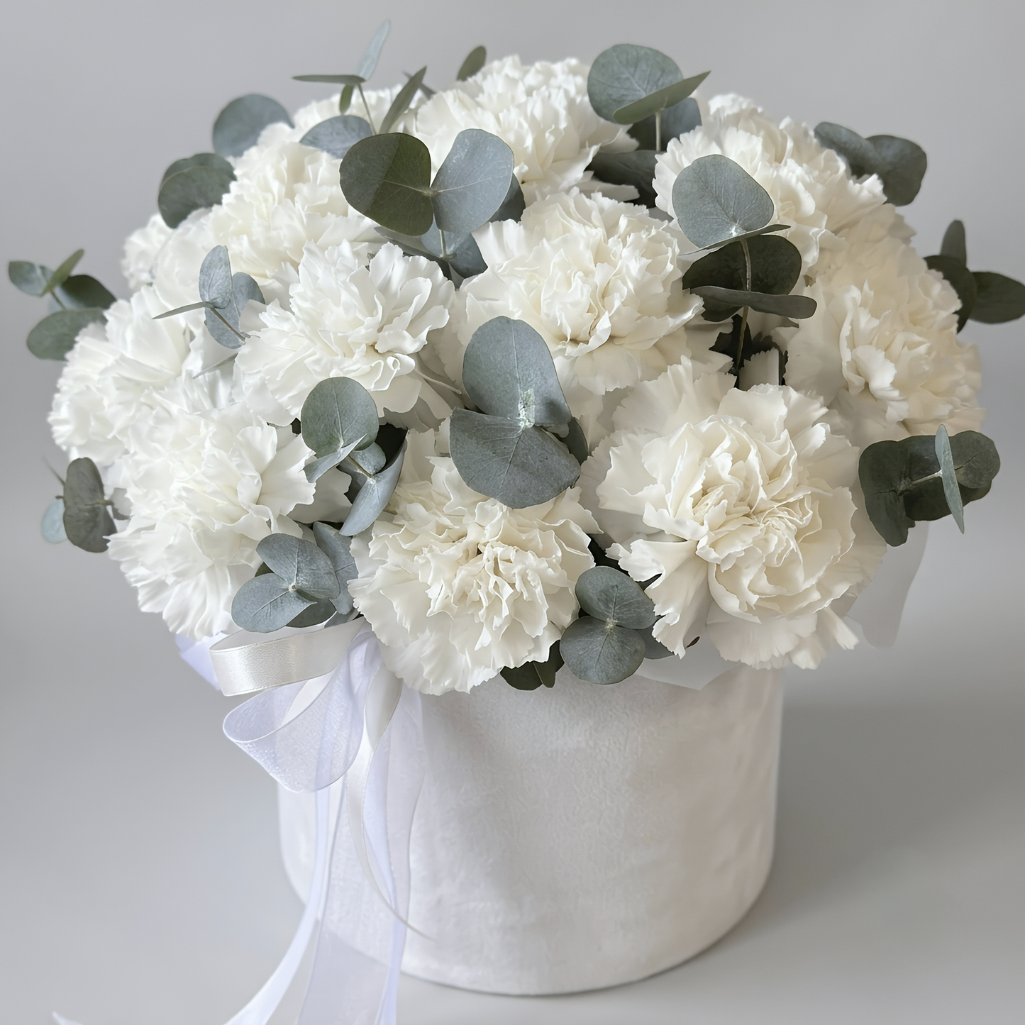 White Serenity Carnation Velvet Box