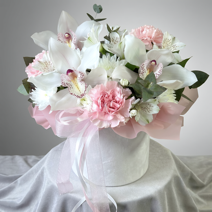 Elegant Orchid & Carnation Velvet Box